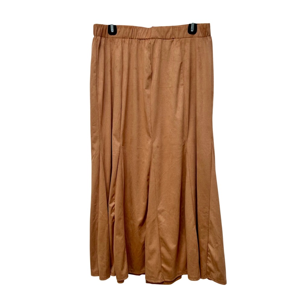 Sensational Collection Camel Faux Suede Flared Midi Skirt LRG Made in USA Y2K